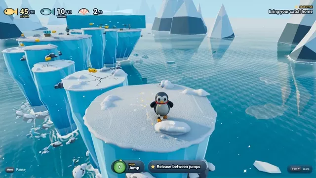 Pengi hops across cracked ice pillars